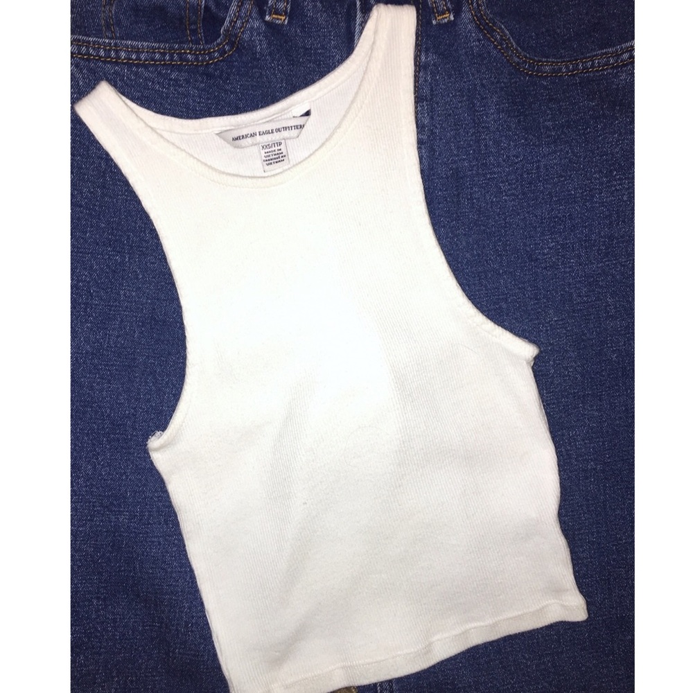 AE White Ribbed Crop Top | XXS